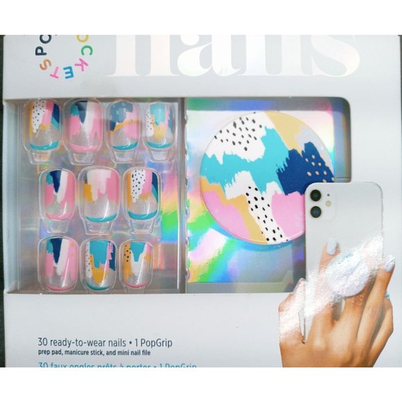 Popsocket Nails Phone Grip Matching Kit 80s Pastels Painterly 804569 Set Pink - Picture 2 of 4